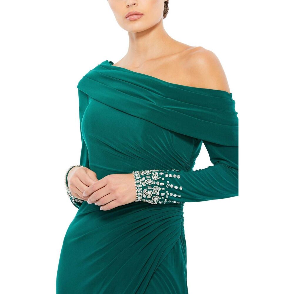 Mac Duggal Emerald Green One Shoulder Ruched Formal Gown Dress Size 8 NWT - Picture 5 of 11